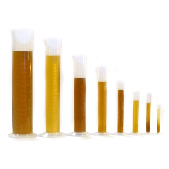 Set of 8 Polypropylene Graduated Cylinders, Hexagonal Base*, Raised Graduations - 10, 25, 50, 100, 250, 500, 1000, 2000mL*Round Base