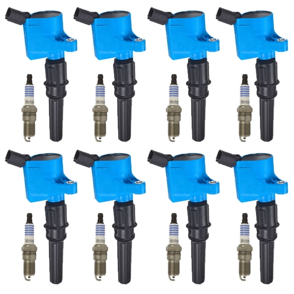 Set of 8 Premium ISA Ignition Coils and Motorcraft Platinum Spark Plugs Compatible with 03-08 Ford E150 Replacement for FD503