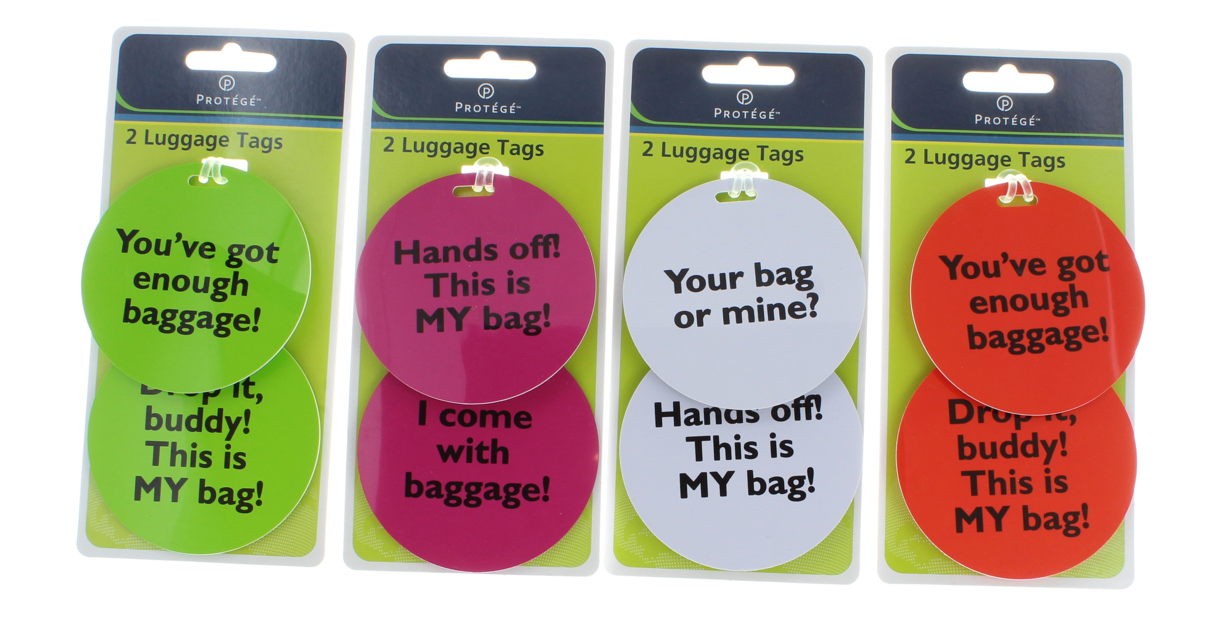 Set of 8 Protege Humorous Luggage Tags Round Suitcase ID White Orange