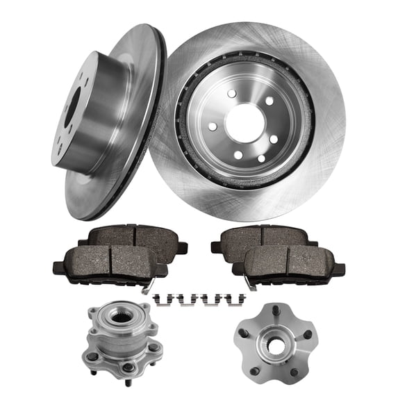 Set of 8 Rear 308mm Brake Disc Rotors-Ceramic Brake Pad Kit-Wheel Hub Bearing Assembly For 2009-2013 Infiniti G37