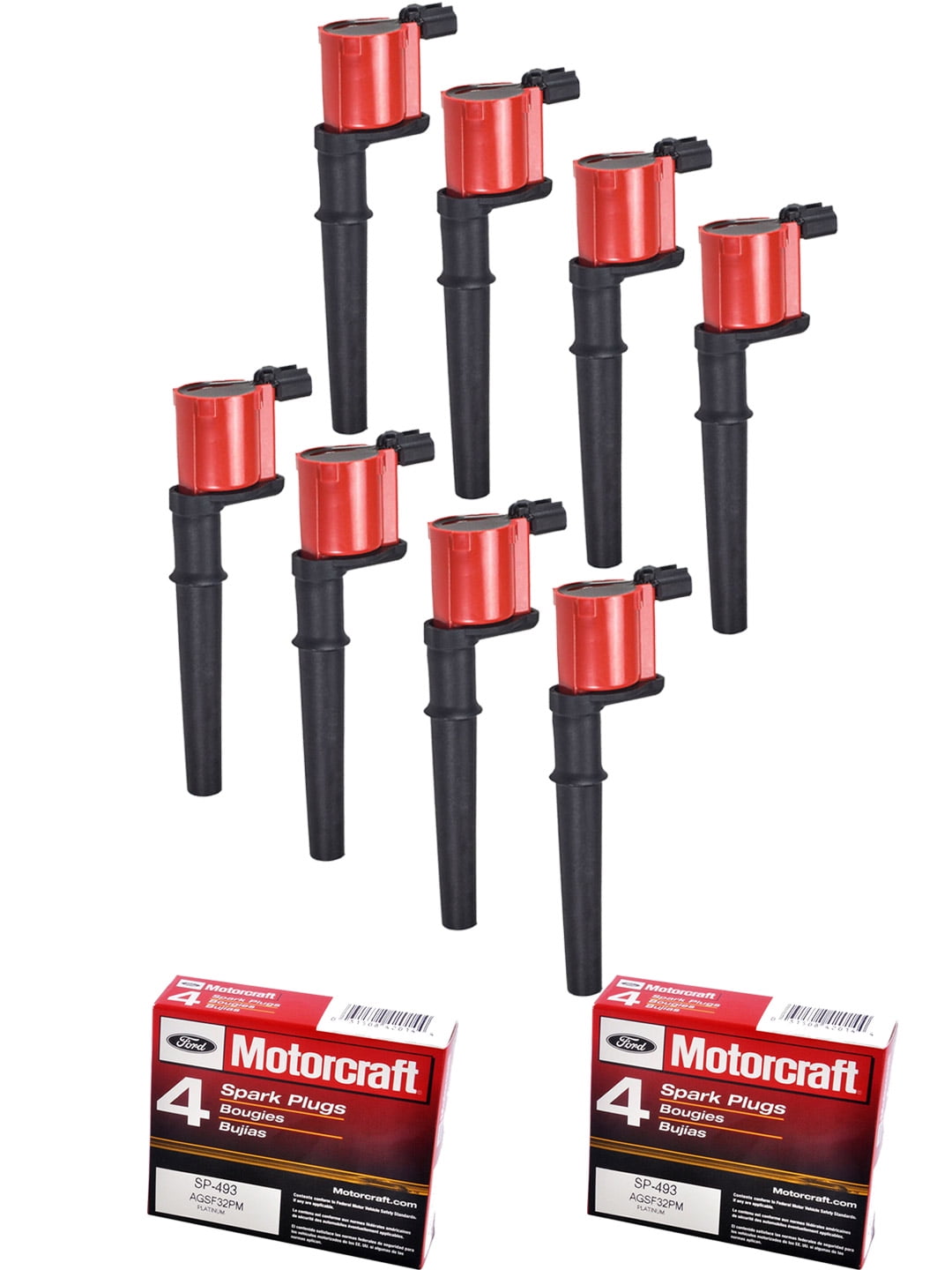 Set of 8 Red Color Ignition Coil  Motorcraft Spark Plug  Compatible with 1999 Ford Mustang 4.6L V8