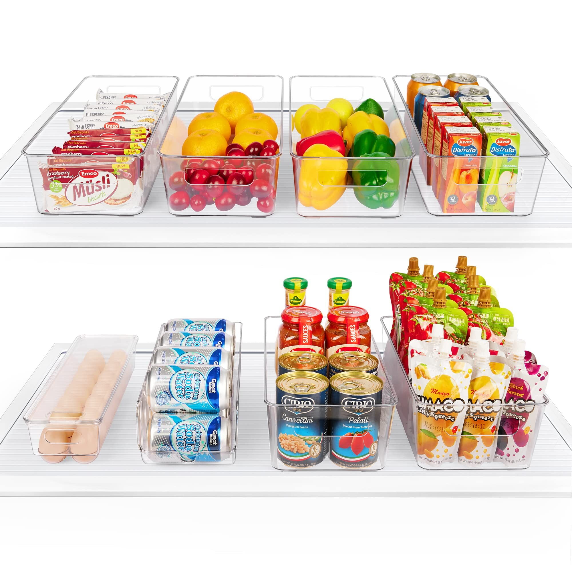 Set of 8 Refrigerator Organizer Bins, Vtopmart Clear Plastics Fridge Organizers and Storage with Handles, Size: 13.6L x4.3 W x 3H