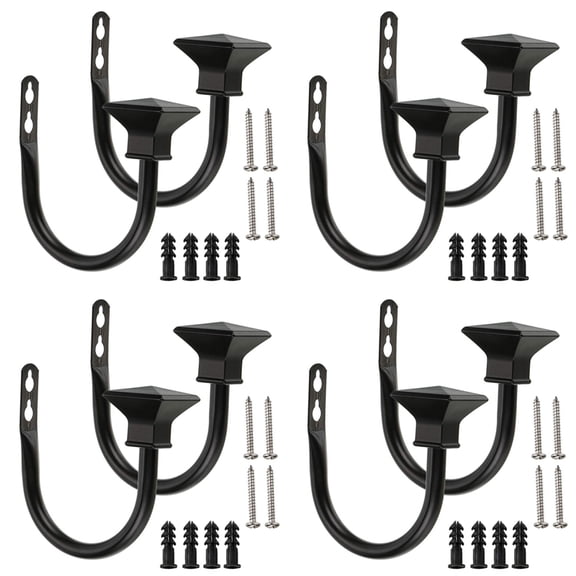 Set of 8 Square Metal Decorative Curtain Hold Backs, Wall Mounted Window Drapery Tiebacks Black