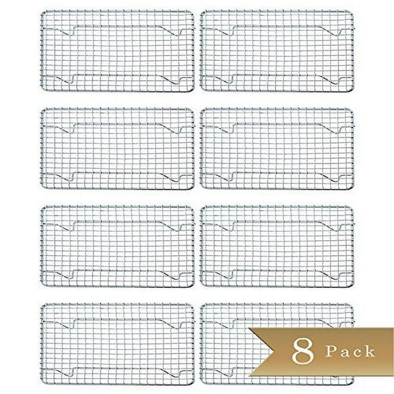 Set of 8 - TrueCraftware - Half-Size, Heavy Duty Wire Pan Grate - 8" x 10" - Cooling Rack - Chrome Plated