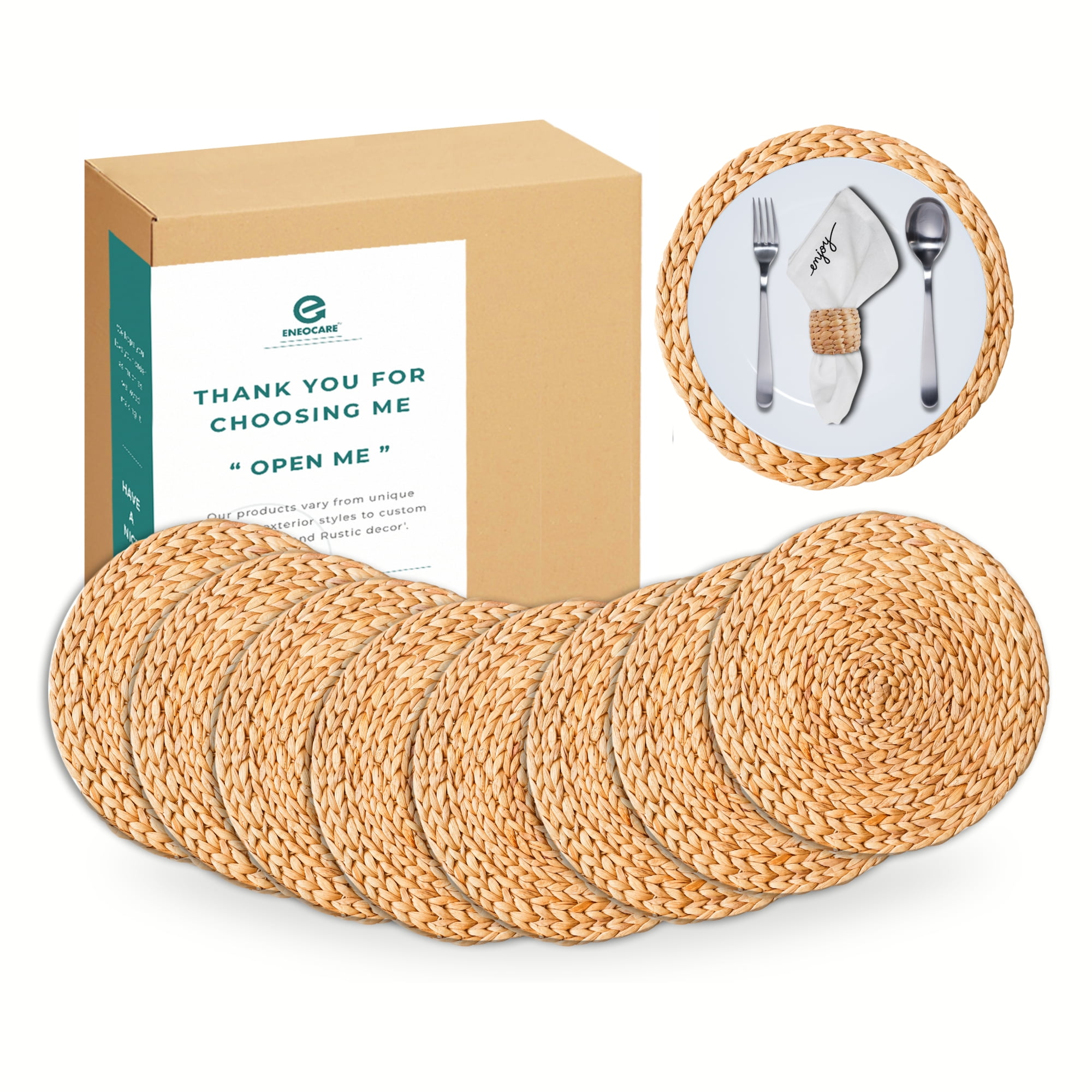 Set of 8 Water Hyacinth Placemats, Wicker Placemats, Natural Round ...