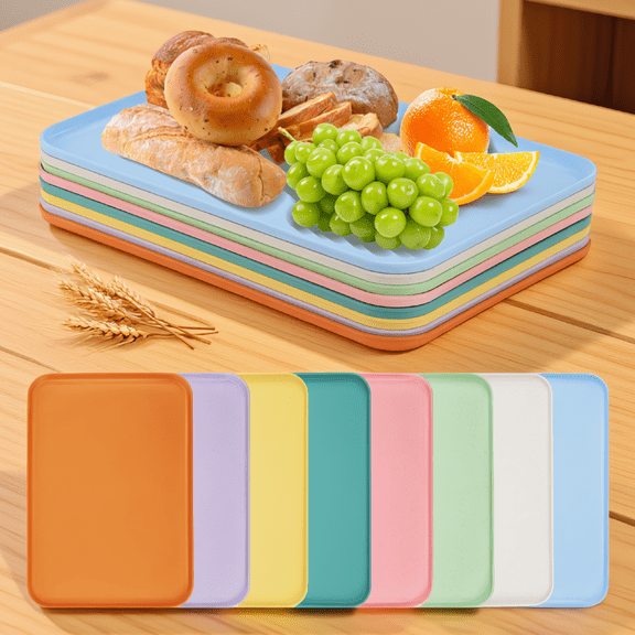 Set of 8 Wheat Straw Serving Trays, 15" x 10.6" Rectangular Plastic Activity Trays for Crafts, Snacks and Organizing, Assorted Colors