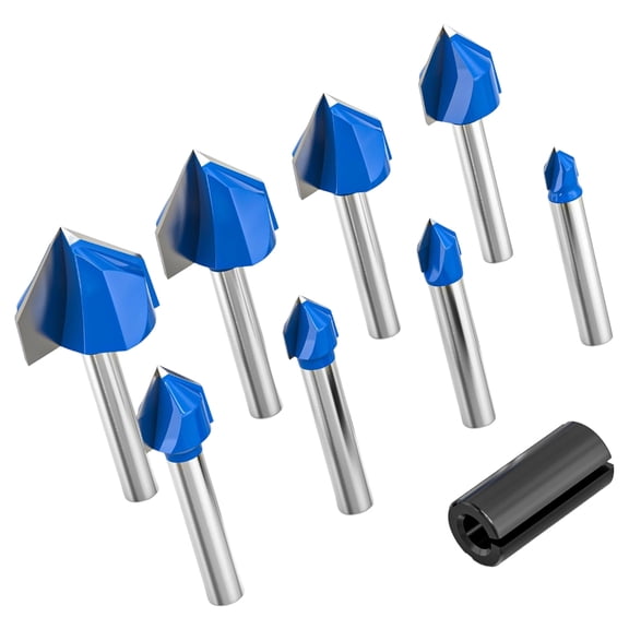 Set of 8 Wood Chamfer Bit with Carbides Construction for Stable Cutting Performances
