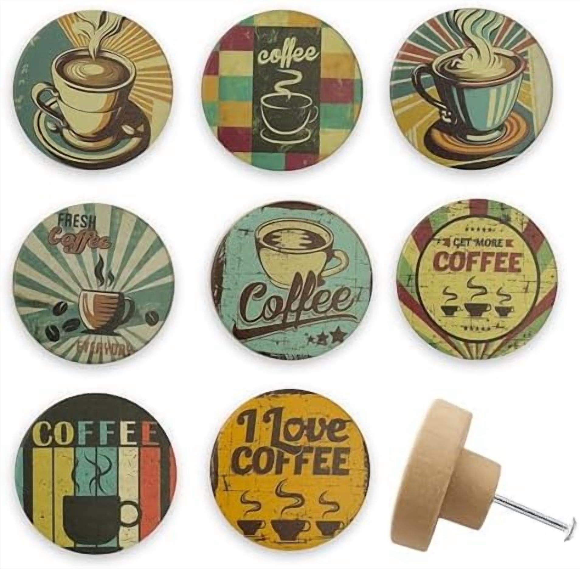 Photo inspiration: Picture Idea: Set Of 8 Wooden Knobs Vintage Retro Coffee Themed Decorative