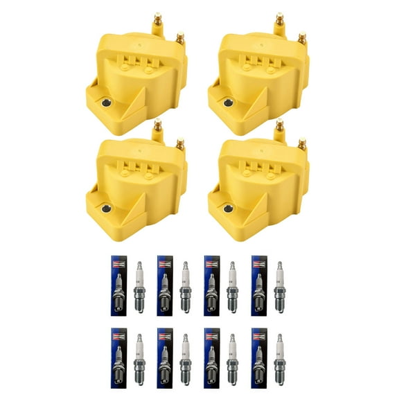Set of 8 Yellow ISA Ignition Coils and Champion Spark Plugs Compatible with 1993-1995 Oldsmobile Silhouette 3.8L Replacement for DR39