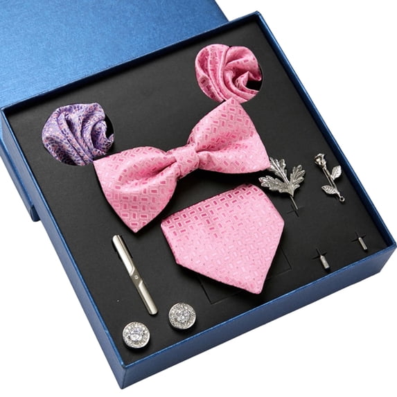 Set of 9 Men's Accessories Gift Box Set with Tie Bowtie Cufflinks Pocket Square