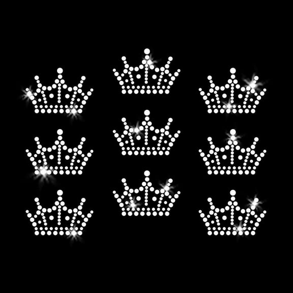 Set of 9 Mini Crown Tiara Iron-on Clear Rhinestone Transfer by JCS Rhinestones