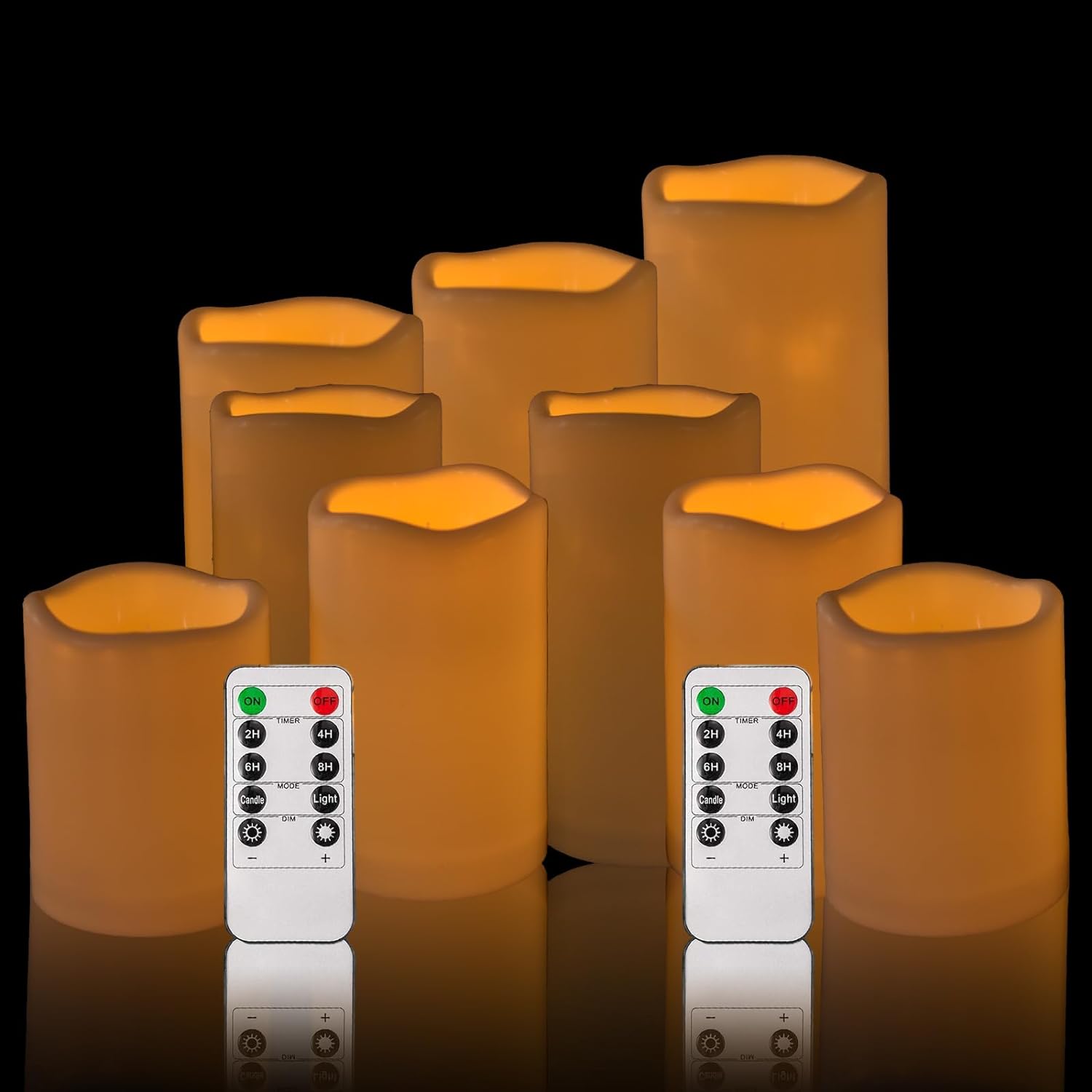 Set of 9 Outdoor Flameless Candles with Remote Timers Ivory Battery