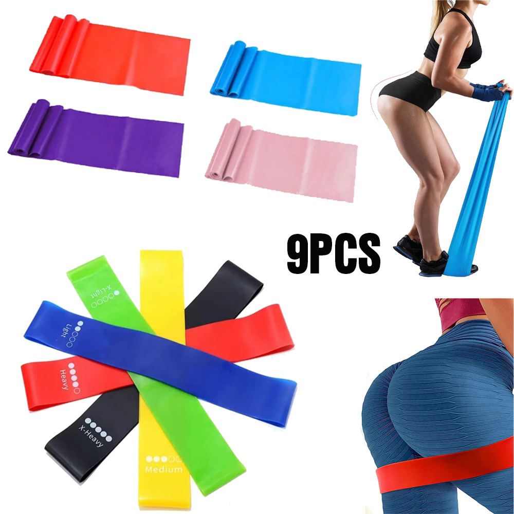 Set of 9 Resistance Bands, Workout bands, Exercise Bands Exercise Yoga