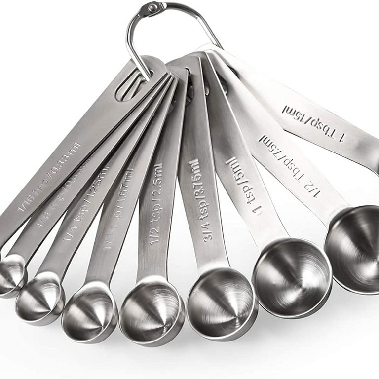 Measuring Spoons: Stainless Steel Narrow Measuring Spoons, Heavy Duty Metal  Measuring Spoons with Long Handle and Engraved Measurements Set of 9
