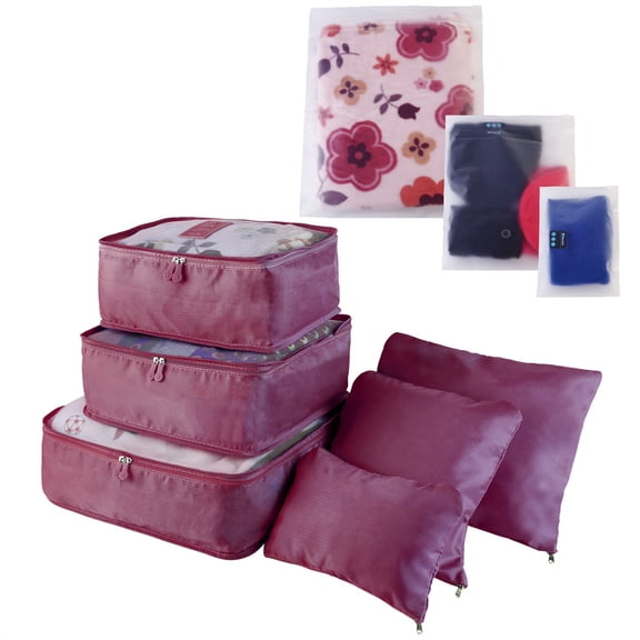 Set of 9 Travel Storage Bags, Moclever Organizer Pouch Packaging Cubes Storage Bags(Burgundy)