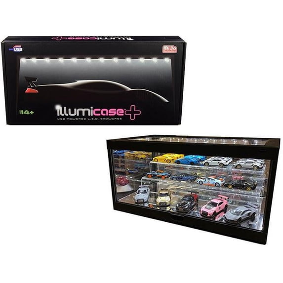 Set of Acrylic 2 Tier Riser Stand & Display Show Case w/LED Lights & Mirror Base & Back for 1/64 Scale Cars by Illumibox