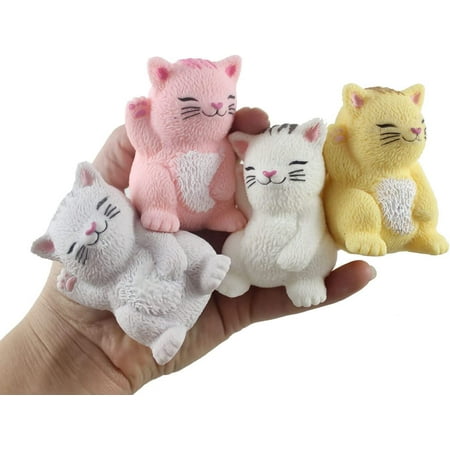 Set of All 4 Cat Soft Cream Doh Filled Stress Ball - Squishy Gooey Squish Sensory Squeeze Balls - Kitty Kitten Lover Gift