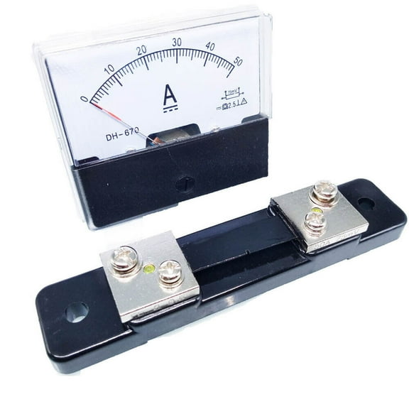 Set of Analog Panel AMP Current Ammeter Meter Gauge DH-670 0-50A DC & Shunt