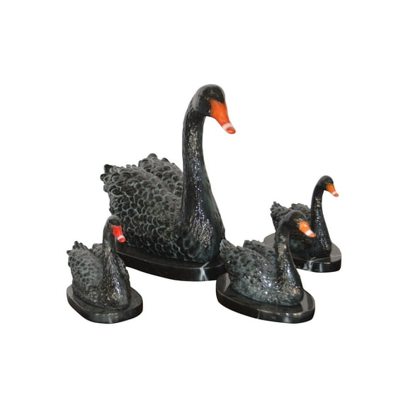 Set of Black Swans each on Mable Base bronze statue - Size: 9"L x 18"W x 15"H.