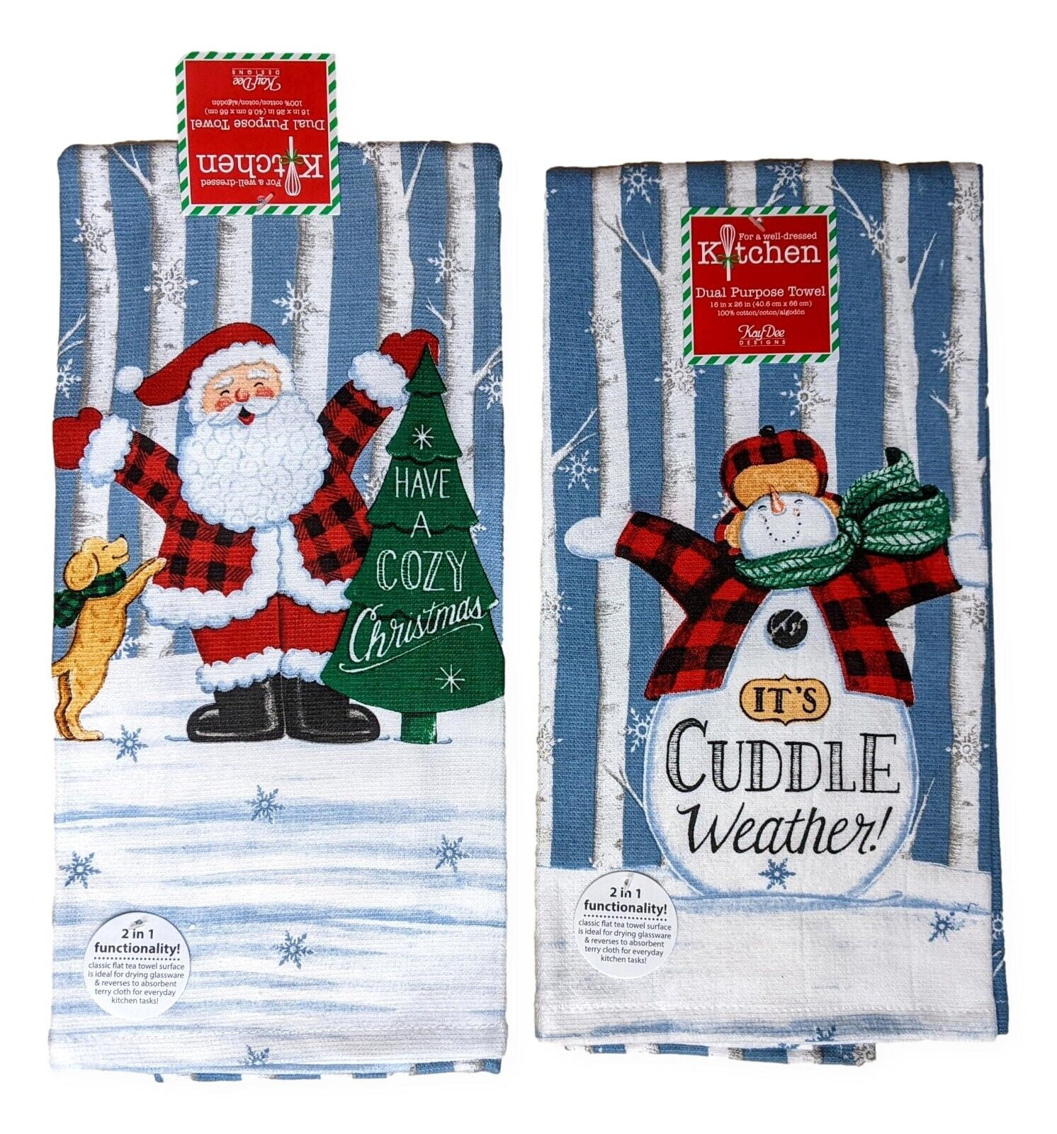 Set of CUDDLE WEATHER Christmas Terry Kitchen Towels by Kay Dee Designs