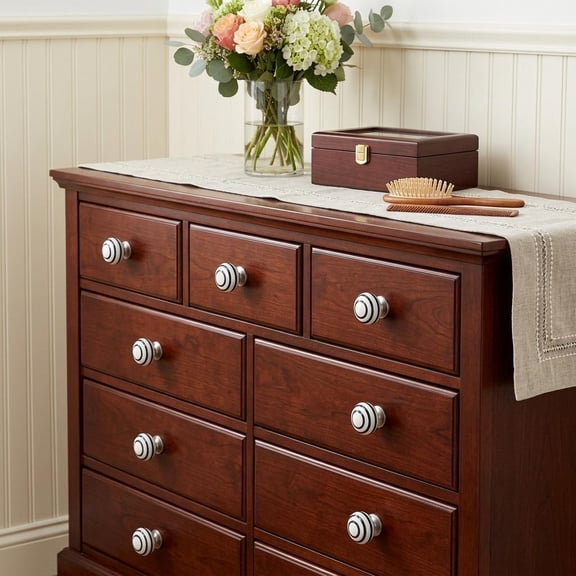 Set of Eight Black And White Ceramic And Metal Drawer Pull Knobs