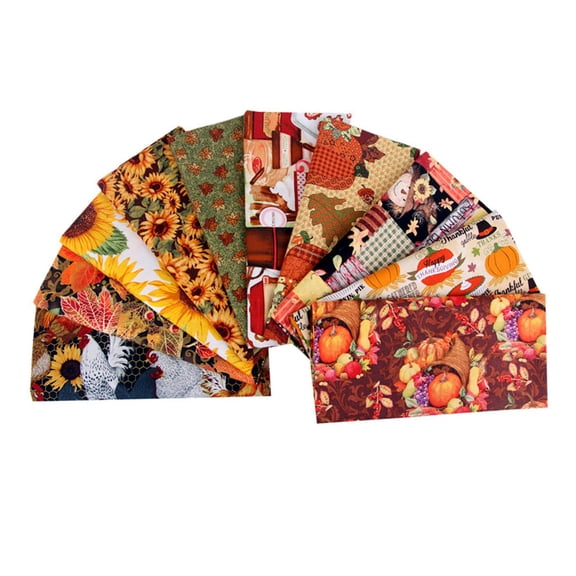 Set of Fabric Quilting Patchwork Bundles Fabric for Cloth Sewing Pillows 25x25cm Thanksgiving Theme