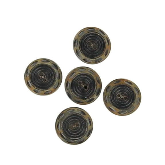 Armory Replicas Set of 5 Whirlwind Carved Horn Buttons  Handmade, Polished Finish with Spiral & Leaf Detail