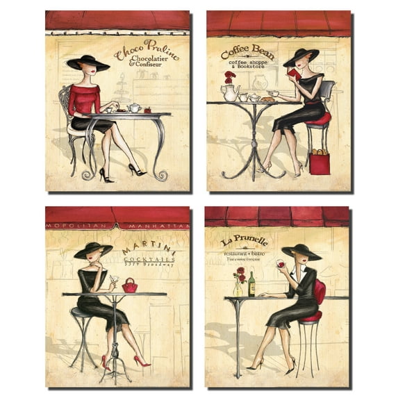 Set of Four 11x14 Femme Elegante Classy Women Laliberte French and New York Style Patios Mounted Art Prints By Andrea Laliberte