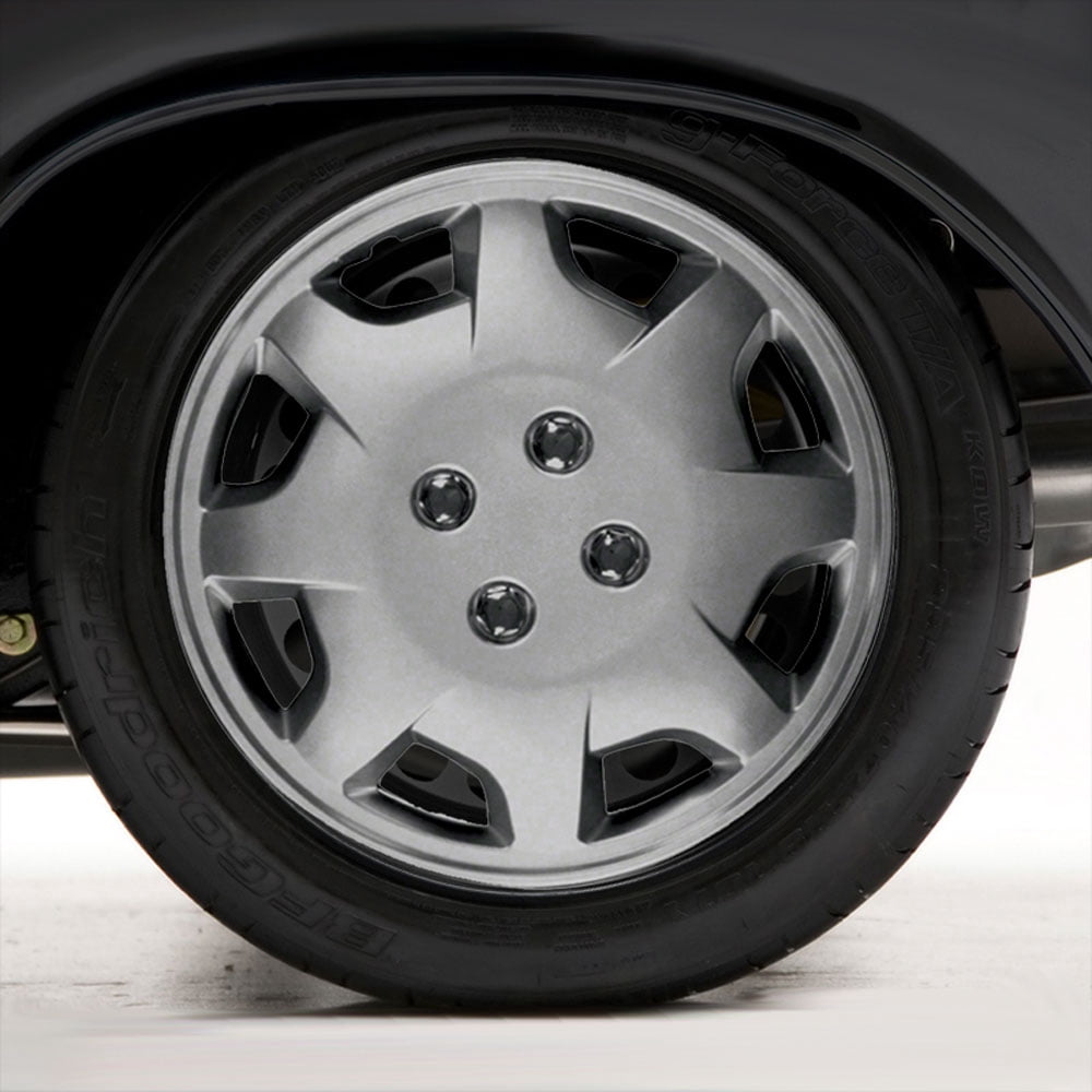 Set of Four 14" Silver ABS 8 Spoke Hubcap Wheel Covers (Push-on)