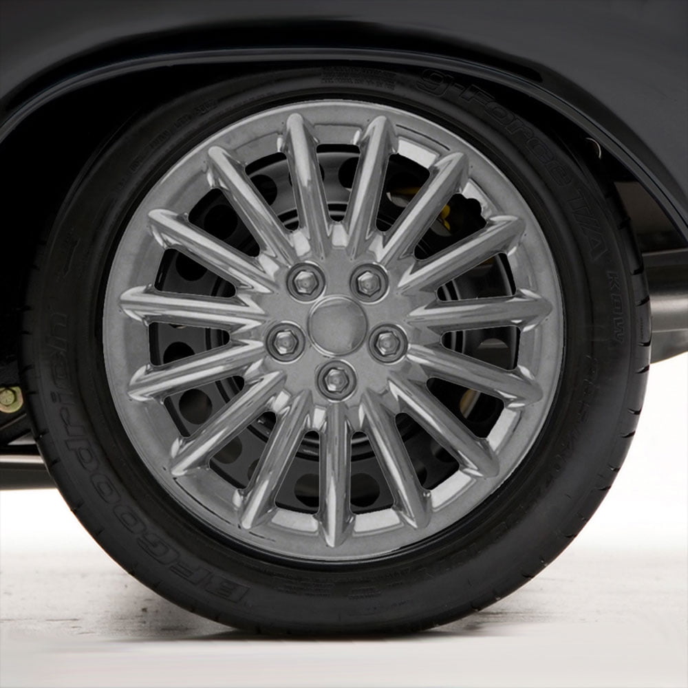 Set of Four 15" Chrome ABS 15 Spoke Hubcap Wheel Covers (Metal Clip Retention)