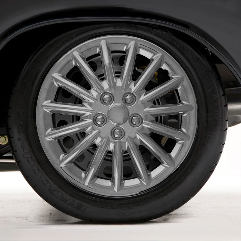Set of Four 16" Chrome ABS 15 Spoke Hubcap Wheel Covers (Metal Clip Retention)