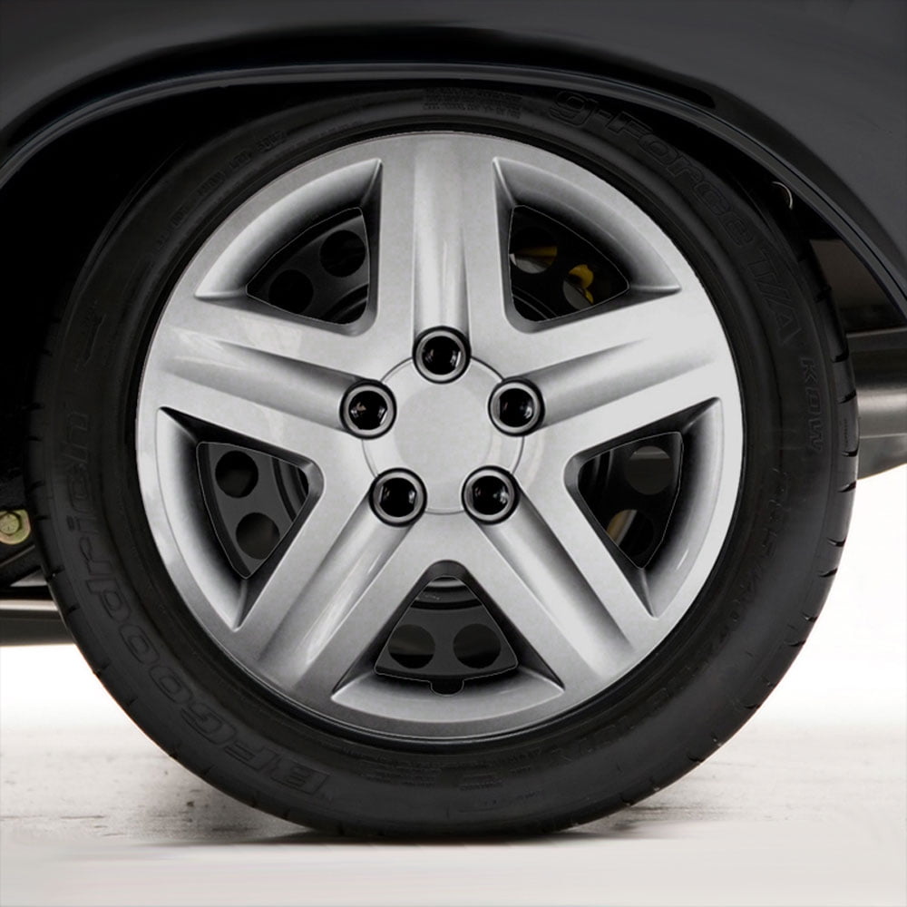 Set of Four 17" Silver ABS 5 Spoke Hubcap Wheel Covers (Push-on)