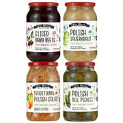 Set of Four 32 Oz Jars of Assorted Pickled Vegetables - Dill Pickles, Sliced Baby Beets, Polish Barrel Sauerkraut and Polish Salad