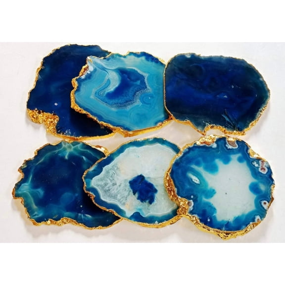 Set of Four Agate, Gold Rimmed Coasters