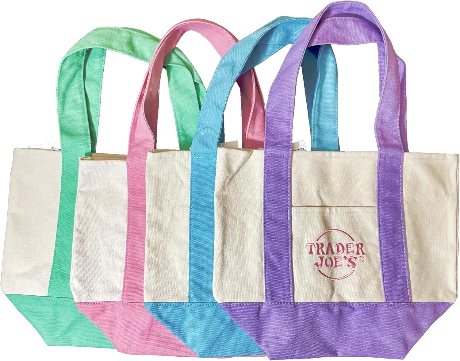 SAFEYDADDY Set of Four Trader Joe's Limited Edition Mini Pastel Canvas Totes Bags