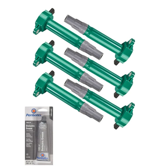 Set of Green Ignition Coils and Tune-Up Grease Compatible with 2008-2010 Dodge Avenger 2.7L V6 2736cc 167ci Replacement for UF502, UF609