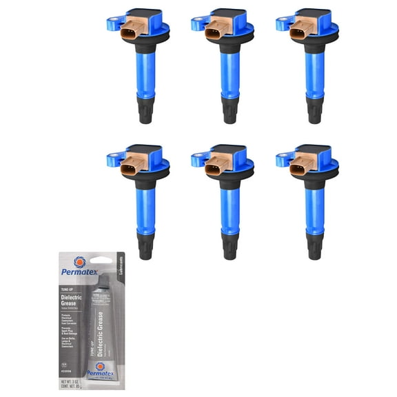 Set of High Performance Ignition Coils and Tune-Up Grease Compatible with 2013-2014 Ford Flex 3.5L V6 3496cc 213ci Replacement for UF646