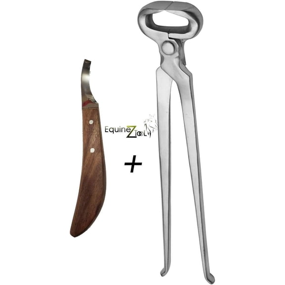Set of Hoof Nipper 15 inch and Hoof knives Right Handed Vanadium Steel Farrier Tool in Dull Finish
