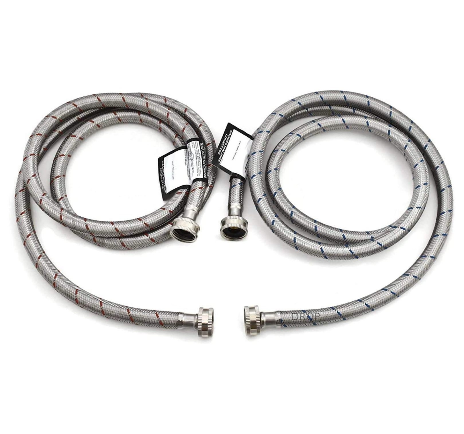 Set of Hot and Cold Stainless Steel Washing Machine Hoses Proof, 6ft