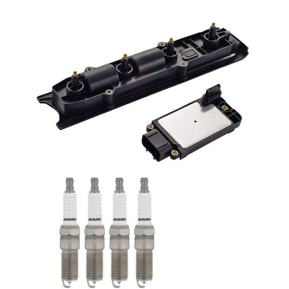 Set of ISA Ignition, Ignition Module and 4 Autolite Spark Plugs Compatible with 2000 Saturn LS 2.2L L4 Replacement for UF391 LX981