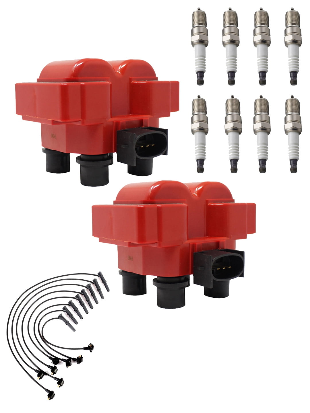Set of ISA Red Color Ignition Coils, Spark Plugs and Wireset Compatible with 1997 Mercury Grand Marquis 4.6L engine Replacement for FD487 WR5934