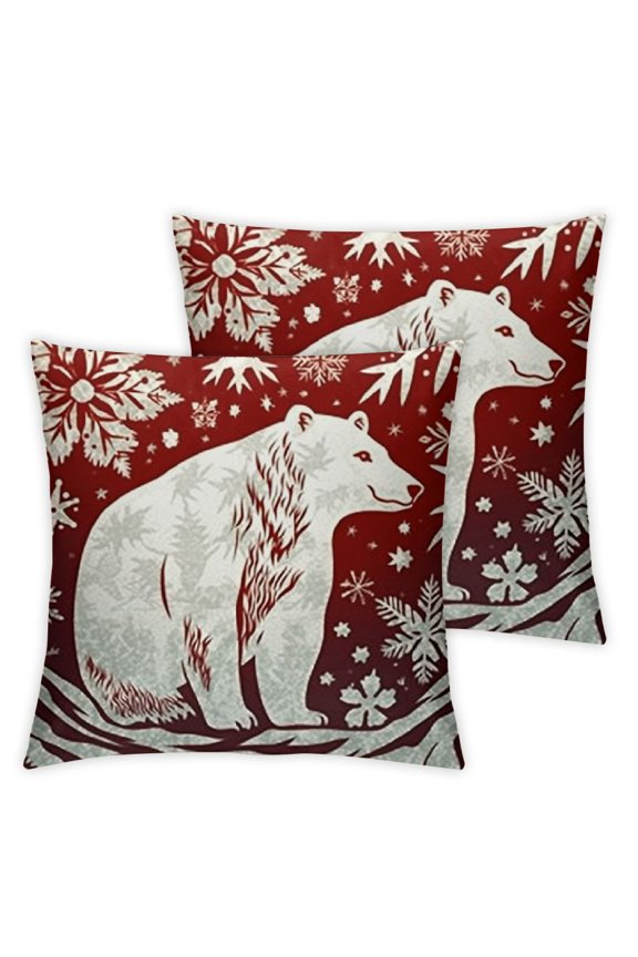 Set of Merry Christmas Let It Snow Snowflake Red Bear Decorative Throw Pillow Cover Cushion Case for Home Sofa Square nchesĀ (Cardinal)
