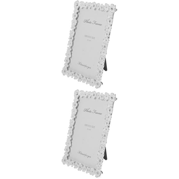 Set of Small Picture Frames with Flower Rhinestone Design for Office and Home Photo Display