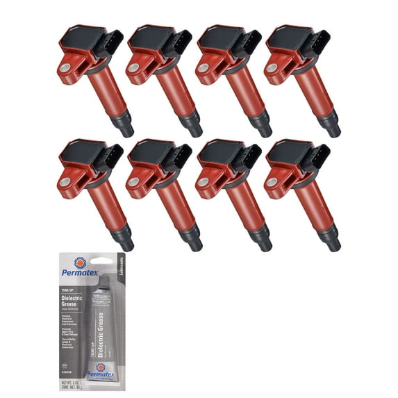 Set of Red Ignition Coils and Tune-Up Grease Compatible with 2001-2009 Toyota Sequoia 4.7L V8 4663cc 285ci Replacement for UF230,UF493