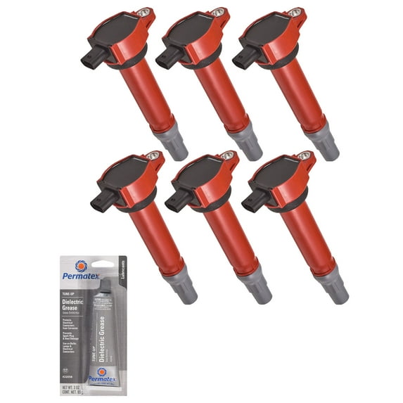 Set of Red Ignition Coils and Tune-Up Grease Compatible with 2006-2010 Chrysler 300 3.5L V6 3497cc 215ci Replacement for UF502, UF609