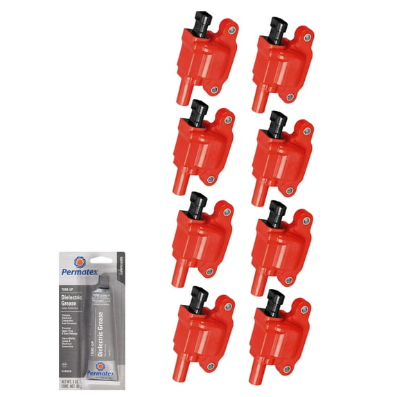 Set of Red Ignition Coils and Tune-Up Grease Compatible with 2007-2009 GMC Yukon 4.8L V8 -cc 294ci Replacement for UF413
