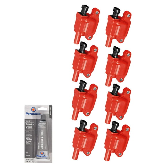 Set of Red Ignition Coils and Tune-Up Grease Compatible with 2007-2012 Chevrolet Cheyenne 5.3L V8 5328cc 325ci Replacement for UF413