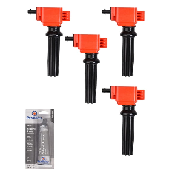 Set of Red Ignition Coils and Tune-Up Grease Compatible with 2013-2014 Lincoln MKZ 2.0L L4 1999cc 122ci Replacement for UF670