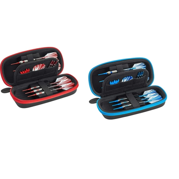 Set of Red and Blue Casemaster Sentry Dart Case Slim EVA Shell for Steel and Soft Tip Darts, Hold 6 Darts and Features Built-in Storage for Flights