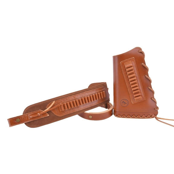 Set of Rifle Buttstock with Leather Shell Holder Sling for .22lr .22mag .17hmr Right Handed